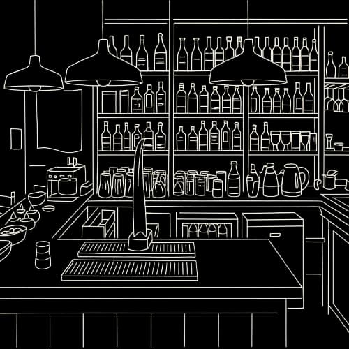 Illustrated storefront of Bar Kroketa at Broadgate Circle